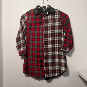 Lauren Ralph Lauren Mixed Plaid Flannel Shirt Red Green Crest Logo Womens Medium